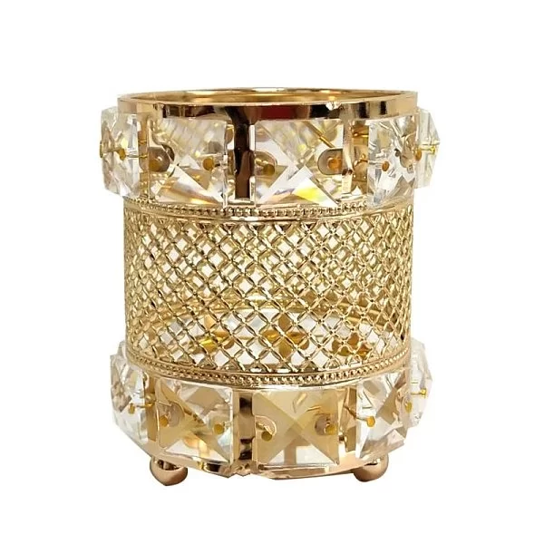 Органайзер для косметических принадлежностей Crystal Gold 9х9х11 см, металл + хрустальное стекло, цвет золотой, Kassatex, США, CRY-OR-FGD - изобр. 7