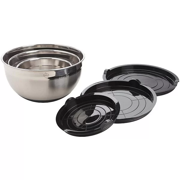 Набор из 3-х антискользящих мисок с крышками материал нержавеющая сталь + силикон, Mastrad, Франция, F29253 - изобр. 9