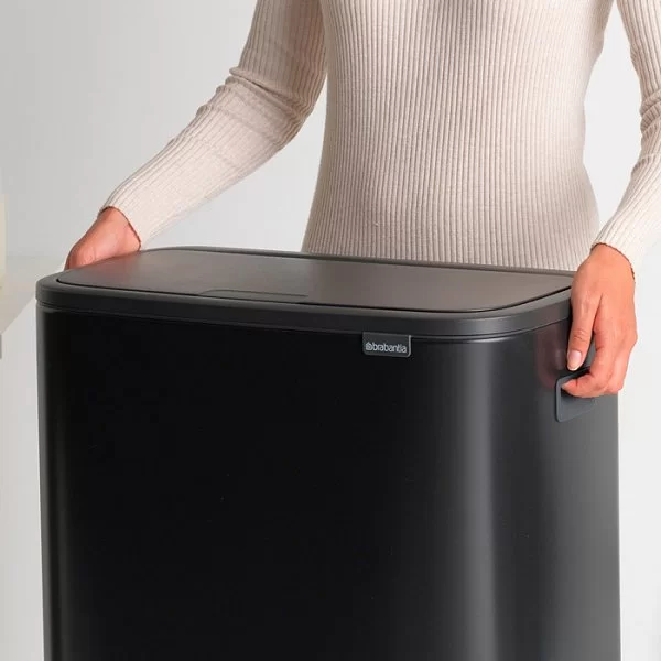 Мусорный бак 2-х секционный Touch Bin Bo объем 30 + 30 л, 54,1x36,3x65,2 см, нержавеющая сталь, цвет черный матовый, Brabantia, Бельгия, 221484 - изобр. 14