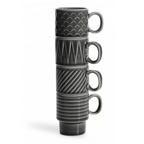 Набор 4 кружек для эспрессо Coffee and More, 100 мл, керамика, цвет серый, SagаForm, Швеция, 5018070 - изобр. 7