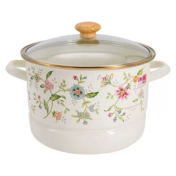 Кастрюля эмалированная с пароваркой-вставкой "Прованс" 24 см, объем 6,5 л, деревянная ручка, EJIRY, EJ-PVR-24SML - изобр. 7