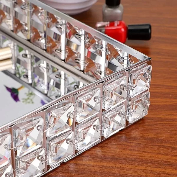 Подставка для предметов Crystal Silver 41,5х27,5х6 см, металл + хрустальное стекло, цвет серебряный, Kassatex, США, CRY-TR-SLV - изобр. 9