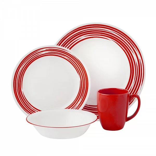 Набор посуды 16 предметов Brushed Red на 4 персоны, cтекло, Corelle, 1117028 - изобр. 7