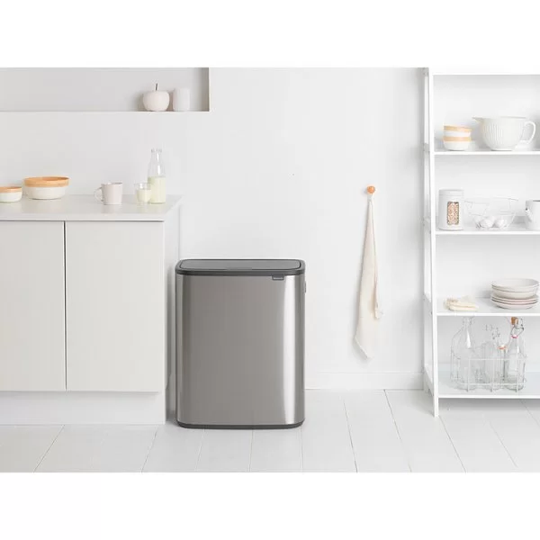 Мусорный бак 2-х секционный Touch Bin Bo объем 30 + 30 л, 54,5x31,2x65,6 см, нержавеющая сталь, цвет минерально-серый, Brabantia, Бельгия, 221460 - изобр. 14