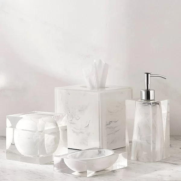 Косметическая емкость Ducale White 9,5х9,5х9,5 см, полистоун, Kassatex, США, ADE-CJ-WB - изобр. 8