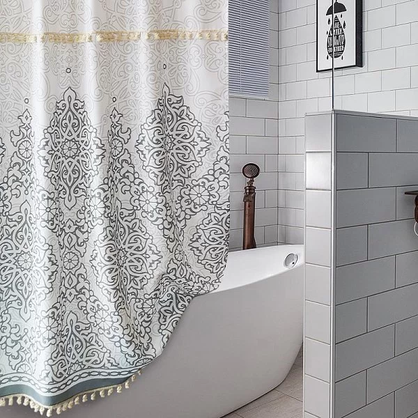 Шторка для ванной комнаты Tassel Silver, 183х213 см, цвет серый, полиэстер, Carnation Home Fashions, TAS213SLV - изобр. 8