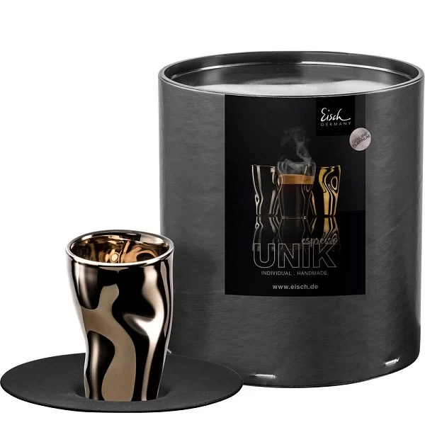 Стакан для эспрессо с блюдцем Unik 100 мл, в подарочной тубе, материал хрусталь, платиновый, Eisch, Германия, 30013211 - изобр. 7