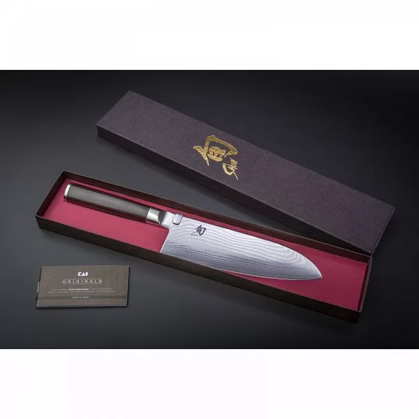 Нож кухонный поварской Wide Santoku длина лезвия 19,1 см, сталь VG-MAX в обкладках из дамаска, Kai, Япония, DM-0717 - изобр. 14