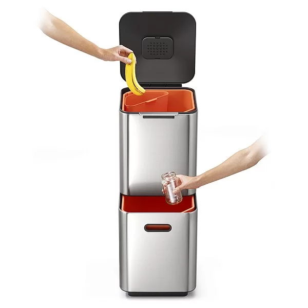 Контейнер для мусора с двумя баками Totem Compact 40 л, 37х76х30 см, нержавеющая сталь, цвет стальной, Joseph Joseph, Великобритания, 30063 - изобр. 8