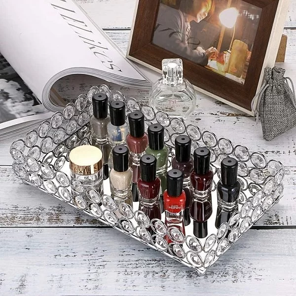 Подставка для предметов Crystal Round Silver 30х20х6 см, металл + хрустальное стекло, цвет серебряный, Kassatex, США, CRD-TR-SLV - изобр. 10