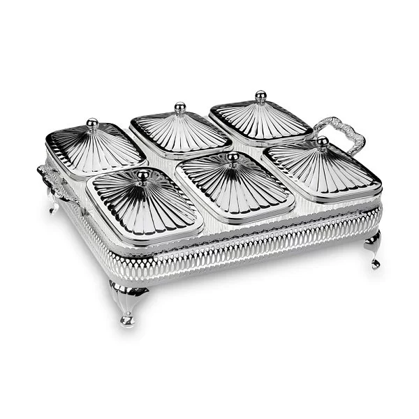 Мармит для 6-ти блюд с крышками 47х35х15 см, нержавеющая сталь с посеребрением + стекло, Queen Anne, Великобритания, QA-0/4926 - изобр. 7