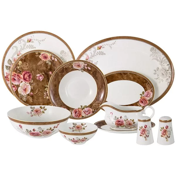 Обеденный сервиз "Английская роза" на 6 персон 27 предметов, костяной фарфор, цвет белый, Anna Lafarg Emily, AL-M2188_27-E9 - изобр. 7