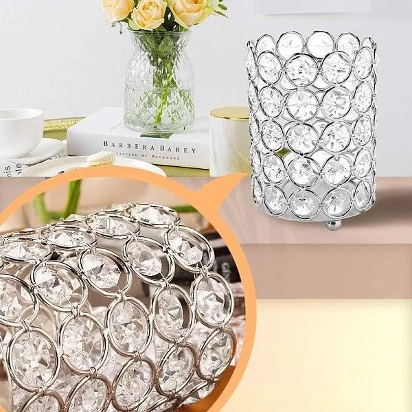 Органайзер для косметических принадлежностей Crystal Round Silver 9х12 см, металл + хрустальное стекло, цвет серебряный, Kassatex, США, CRD-OR-CR - изобр. 10