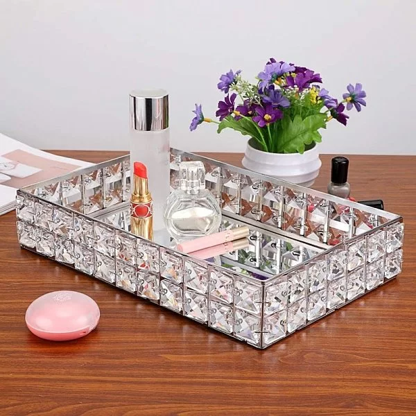 Подставка для предметов Crystal Silver 41,5х27,5х6 см, металл + хрустальное стекло, цвет серебряный, Kassatex, США, CRY-TR-SLV - изобр. 8