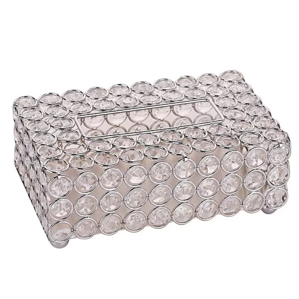 Бокс для салфеток Crystal Round Silver 22х13,5х8 см, металл + хрустальное стекло, цвет серебряный, Kassatex, США, CRD-TH-SLV - изобр. 7