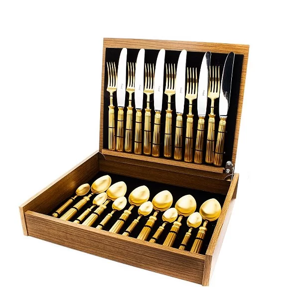Набор столовых приборов Line Matte Gold Brushed на 6 персон, 24 предмета, цвет золотой, нержавеющая сталь, Cutipol, Португалия, L.006 GB - изобр. 14
