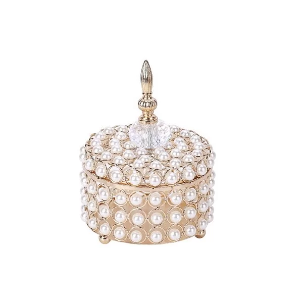 Шкатулка Pearl круглая 16х19 см, металл + хрустальное стекло, цвет золотой, Kassatex, США, PRL-BOX-GD - изобр. 7