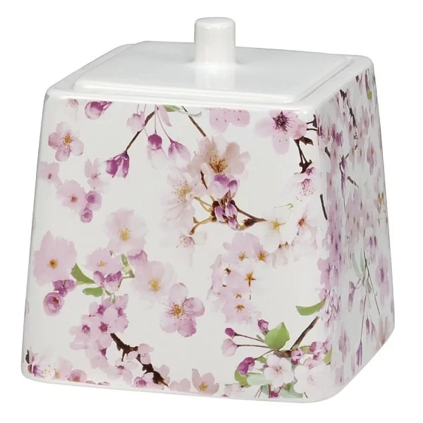 Косметическая емкость с крышкой Cherry Blossoms 12х12х12,7 см, керамика, цвет белый + розовый, Creative Bath, США, CHE25MULT - изобр. 7