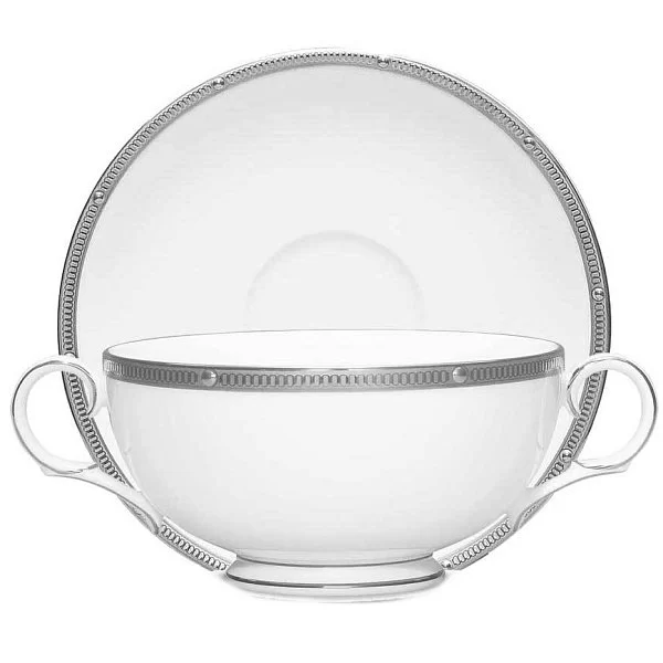 Чашка суповая с блюдцем "Рочель платиновый" 210 мл, материал костяной фарфор, цвет платиновый + белый, Noritake, Япония, NOR4795-410/4795-411 - изобр. 7