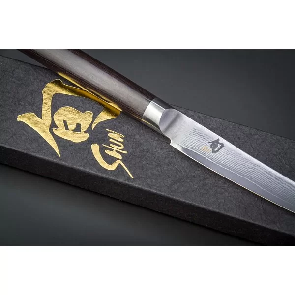 Нож кухонный для стейка Shun Classic длина лезвия 12,5 см, сталь VG-10 в обкладках из дамаска, Kai, Япония, DM-0711 - изобр. 11