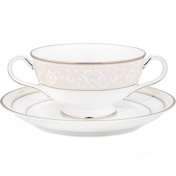 Чашка суповая с блюдцем "Монтвейл платиновый" 210 мл, материал костяной фарфор, цвет платиновый + белый, Noritake, Япония, NOR4807-410/4807-411 - изобр. 7