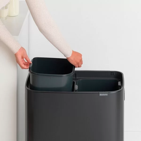 Мусорный бак 2-х секционный Touch Bin Bo объем 30 + 30 л, 54,1x36,3x65,2 см, нержавеющая сталь, цвет черный матовый, Brabantia, Бельгия, 221484 - изобр. 12