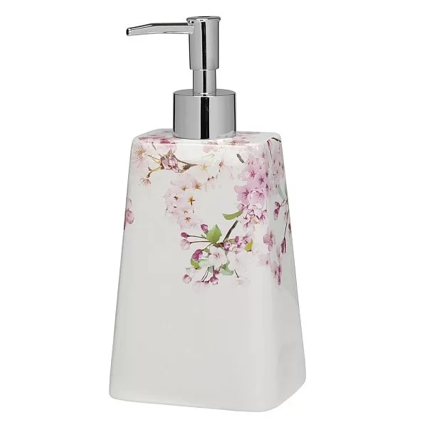 Дозатор для жидкого мыла Cherry Blossoms 9,5х7,5х21 см, материал керамика, цвет белый + розовый, Creative Bath, США, CHE59MULT - изобр. 7