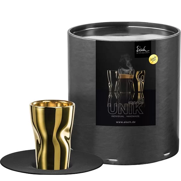 Стакан для эспрессо с блюдцем Unik 100 мл, в подарочной тубе, материал хрусталь, золотой, Eisch, Германия, 30013201 - изобр. 8