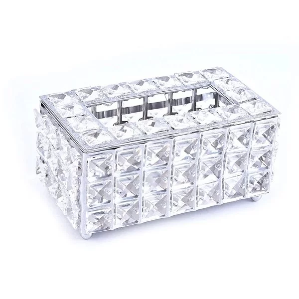Бокс для салфеток Crystal Silver 19,5х11,5х10 см, металл + хрустальное стекло, цвет серебряный, Kassatex, США, CRL-TH-SLV - изобр. 10