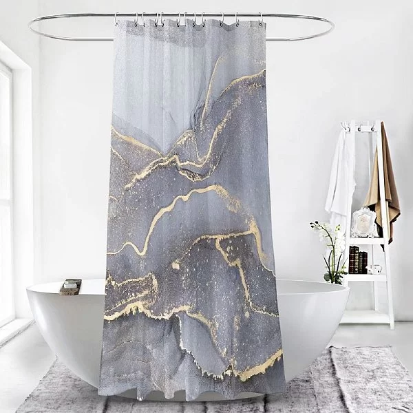 Шторка для ванной комнаты Lava, 180х180 см, цвет голубой, полиэстер, Carnation Home Fashions, США, LAV115BLE - изобр. 8