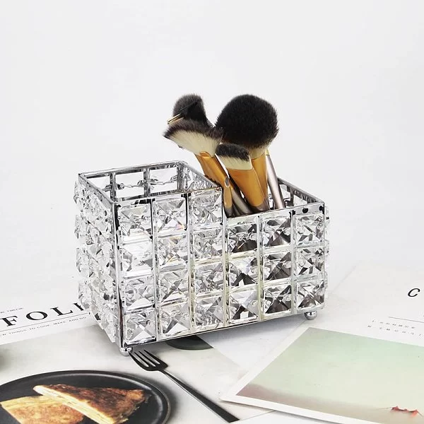 Органайзер для косметических принадлежностей Crystal Double Silver 18х9х12 см, металл+хрустальное стекло, серебряный, Kassatex, США, CRY-ORW-CR - изобр. 9