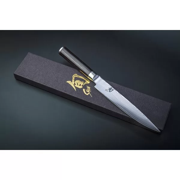 Нож для тонкой нарезки Shun Classic, длина лезвия 18 см, сталь VG-MAX в обкладках из дамаска, Kai, Япония, KAI-DM-0768 - изобр. 9