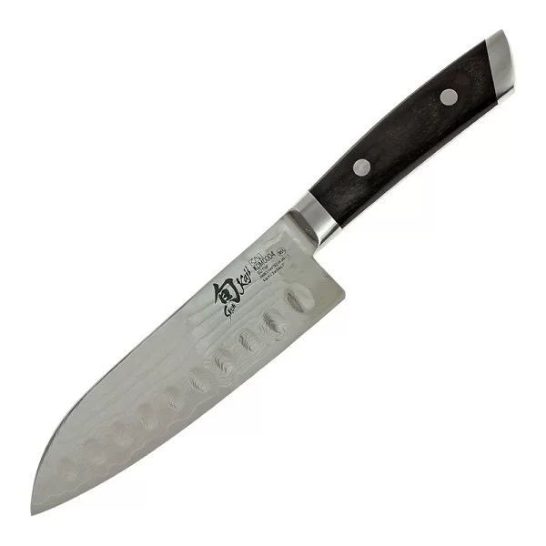 Нож кухонный поварской Hollow-Ground Santoku длина лезвия 17,7 см, порошковая сталь SG2 в обкладах из дамаска, Kai, Япония, KDM-0004 - изобр. 7