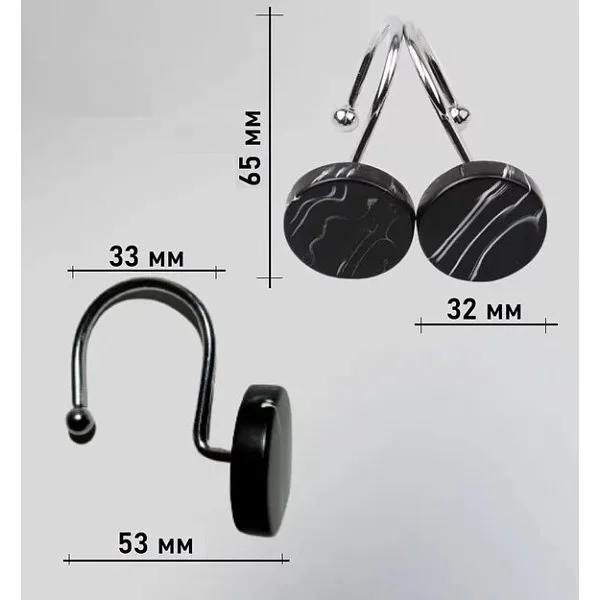 Набор из 12 крючков для шторки Marble Black 3х3х6,6 см, цвет черный, металл + полистоун, Carnation Home Fashions, MRB-BT/16 - изобр. 8