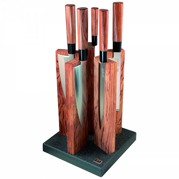 Блок для ножей Stonehenge 21x21x30 см, материал гранит + красное дерево, Kai, Япония, STH-1 - изобр. 9