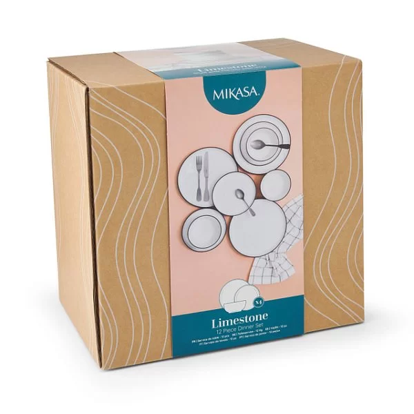 Обеденный набор Mikasa Limestone 12 предметов, фарфор, цвет белый, Kitchen Craft, Великобритания, MKLIMESTN12PC - изобр. 8
