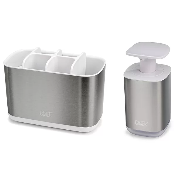 Набор из органайзера EasyStore Steel и диспенсера Presto Steel, пластик, цвет белый + хром, Joseph Joseph, Великобритания, 70551 - изобр. 7