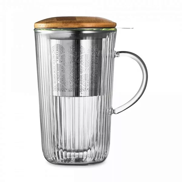 Кружка с двойными стенками, крышкой и ситечком Home Mon matin 450 мл, стекло, Decor de table, DDT-DW967B-450/TM - изобр. 7
