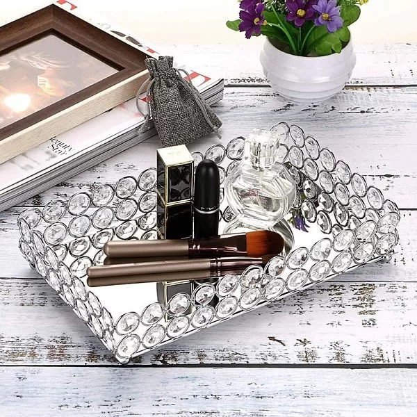 Подставка для предметов Crystal Round Silver 30х20х6 см, металл + хрустальное стекло, цвет серебряный, Kassatex, США, CRD-TR-SLV - изобр. 9