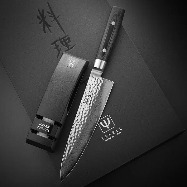 Набор из поварского шеф-ножа с точилкой, длина лезвия 20 см, дамасская сталь, Yaxell, Япония, YA35500-002 - изобр. 12