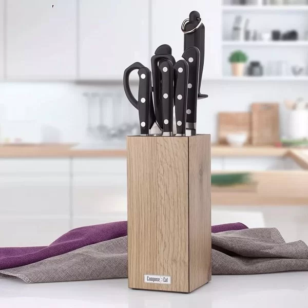 Подставка для кухонных ножей 10х10х23 см, цвет дуб натуральный, композитный материал, ComposeEat, PDN102094OA4 - изобр. 9
