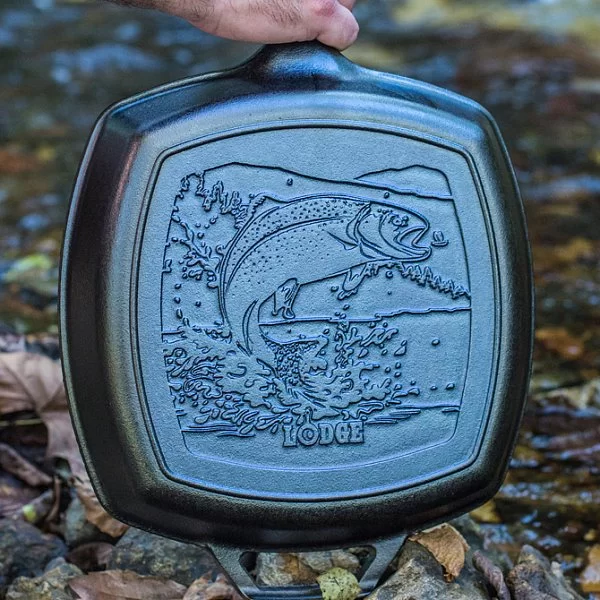 Сковорода-гриль квадратная Fish Logo, чугун, 26 см, Lodge, L8SGPWLFI - изобр. 9