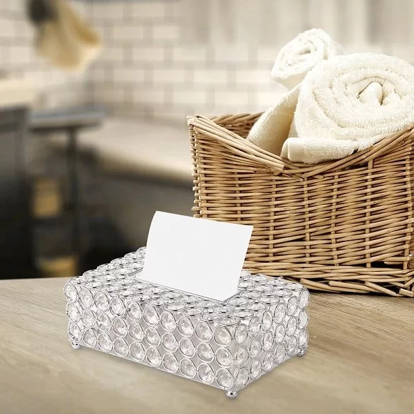 Бокс для салфеток Crystal Round Silver 22х13,5х8 см, металл + хрустальное стекло, цвет серебряный, Kassatex, США, CRD-TH-SLV - изобр. 9