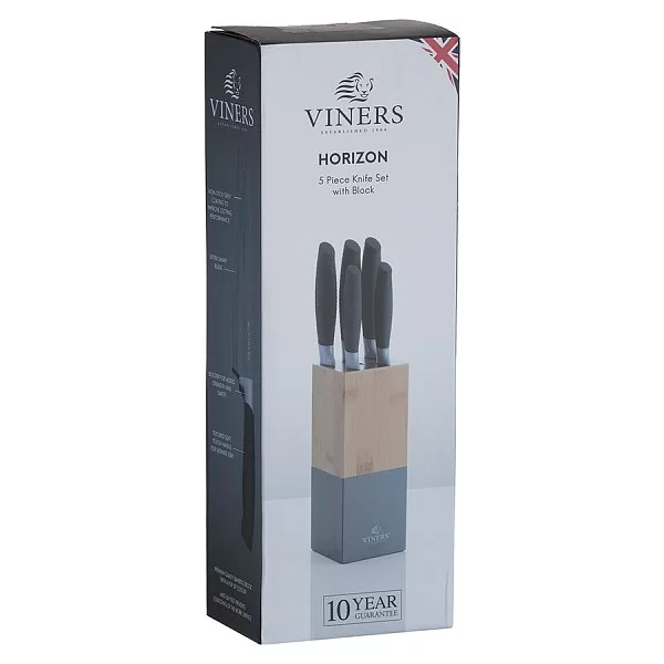 Набор из 5-ти кухонных ножей на подставке Horizon бамбук + нержавеющая сталь 3CR14, цвет серый, Viners, Великобритания, v_0305.194 - изобр. 9