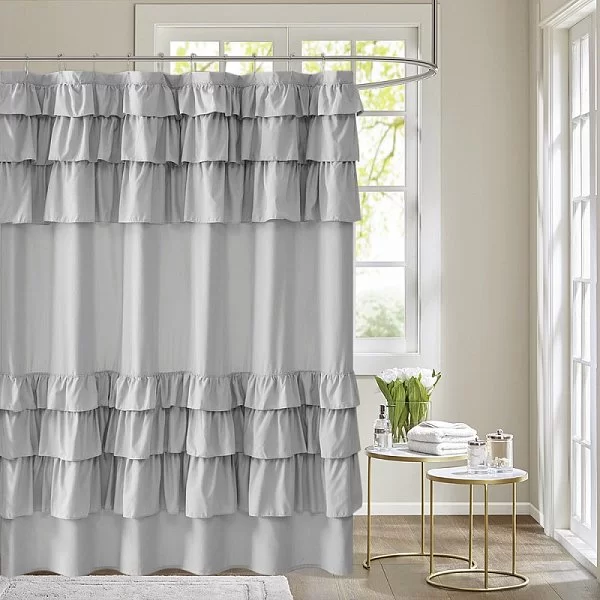 Шторка для ванной комнаты Frill Double Grey, 180х180 см, цвет серый, полиэстер, Carnation Home Fashions, RIL180GRY2 - изобр. 8