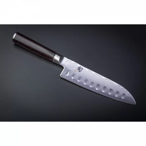 Нож кухонный поварской Hollow-Ground Santoku длина лезвия 19 см, сталь VG-MAX в обкладках из дамаска, Kai, Япония, DM-0718 - изобр. 9