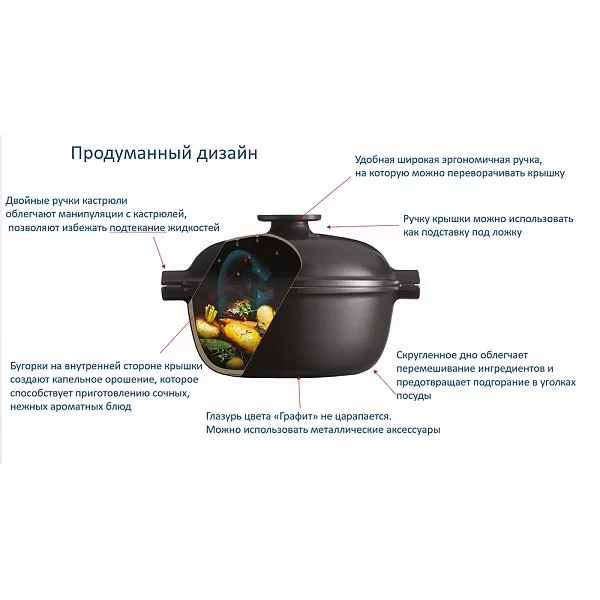 Кастрюля керамическая Delight 4 л индукционная диаметр 26,5 см, цвет графит, Emile Henry, Франция, 776640 - изобр. 11