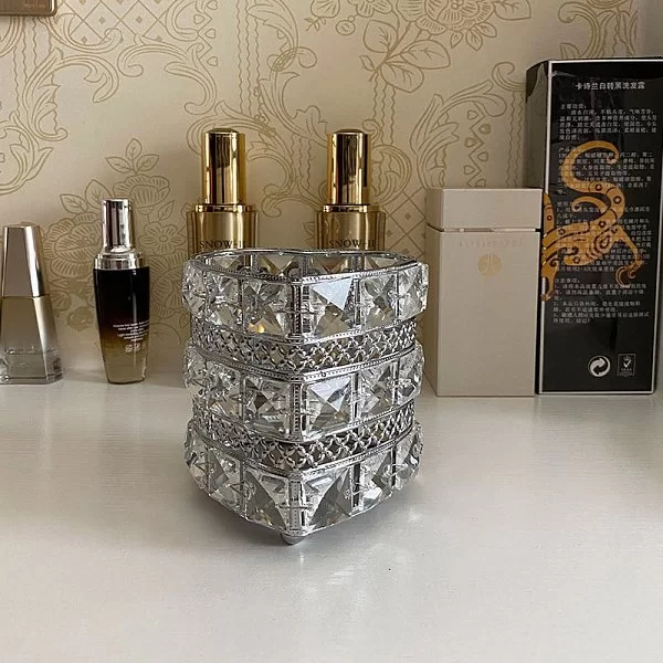 Органайзер для косметических принадлежностей Crystal Heart Silver 11х11х12 см, металл + хрустальное стекло, серебряный, Kassatex, США, CRH-OR-CR - изобр. 9