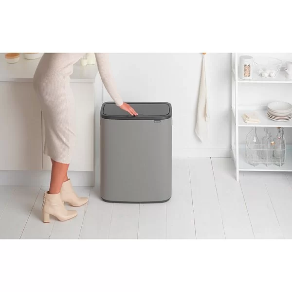 Мусорный бак 2-х секционный Touch Bin Bo объем 30 + 30 л, 54,5x31,2x65,6 см, нержавеющая сталь, цвет минерально-серый, Brabantia, Бельгия, 221460 - изобр. 10