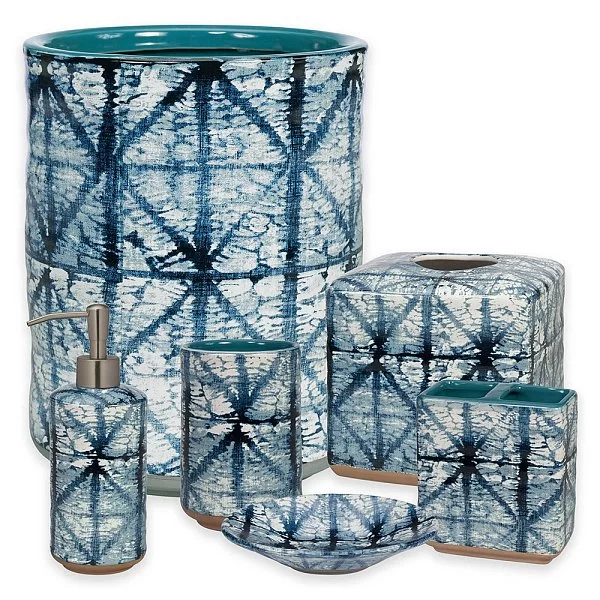 Косметическая емкость с крышкой Shibori 13х13х8 см, материал керамика, Creative Bath, США, SHB25IND - изобр. 8